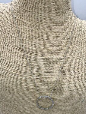 925 Italy Sterling Silver CZ Open Circle Pendant Necklace RSE